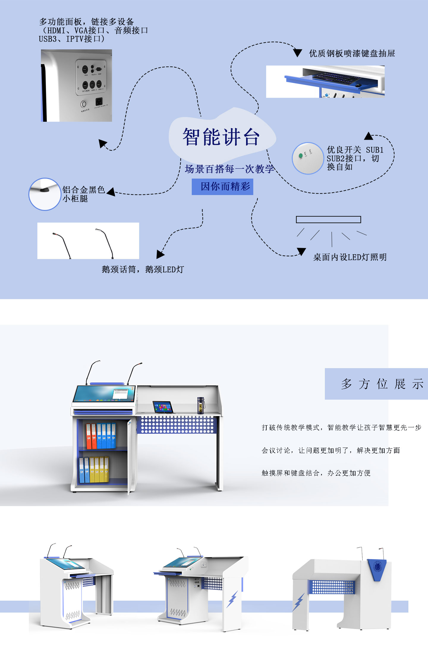 际庆校园多媒体互动教学讲台钢制多功能演讲台班班通发言台厂家直销JT23C