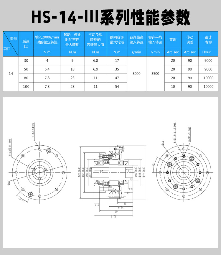 国森科六轴机器人专用谐波减速器GSK-HS-14-30-III厂家直销