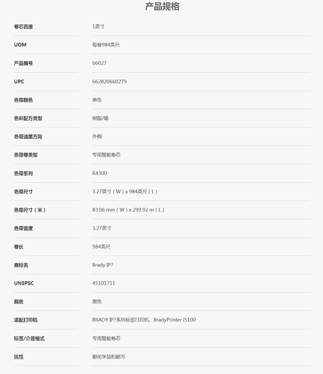 Brady貝迪IP系列R4300打印機色帶